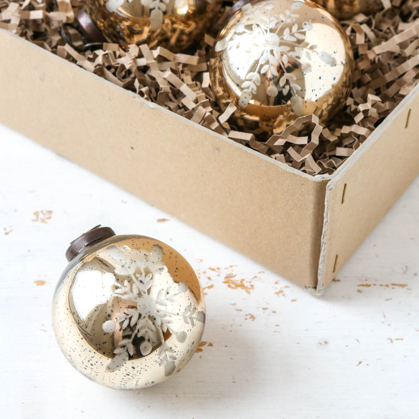 8cm Cut Glass Snowflake Bauble - Antiqued Gold