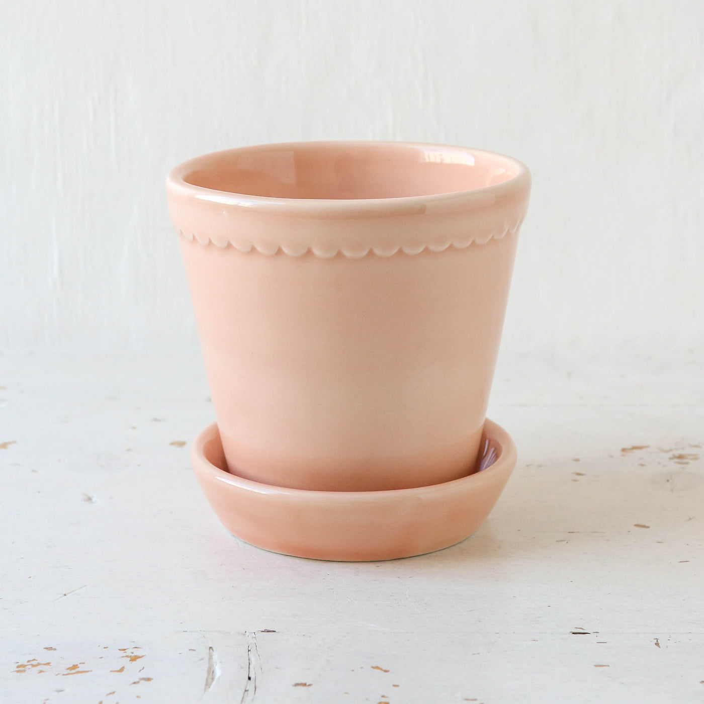 12cm Glazed Helena Plant Pot & Saucer - Quartz Rose