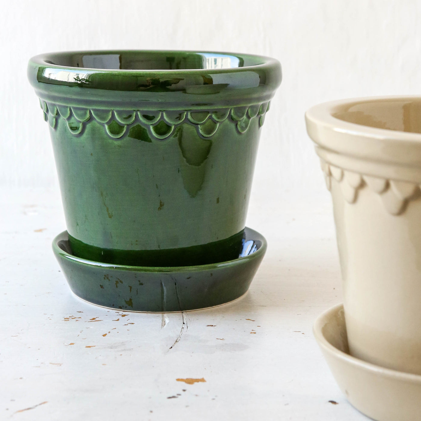 14cm Glazed Københavner Plant Pot & Saucer - Emerald Green