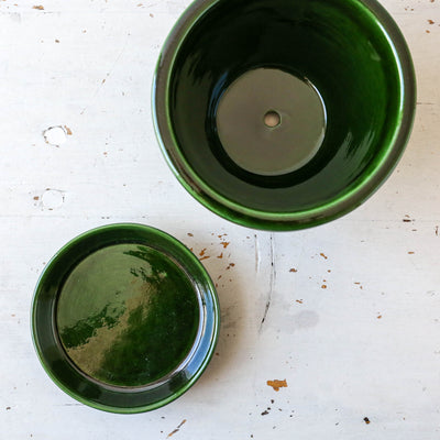14cm Glazed Københavner Plant Pot & Saucer - Emerald Green