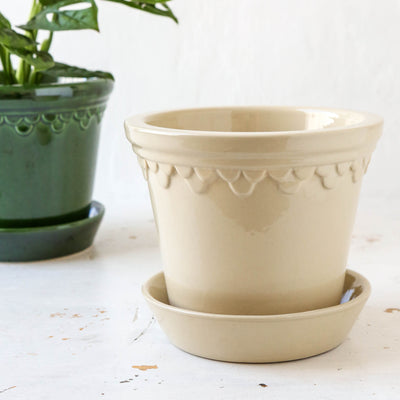 14cm Glazed Københavner Plant Pot & Saucer - Sand Stone