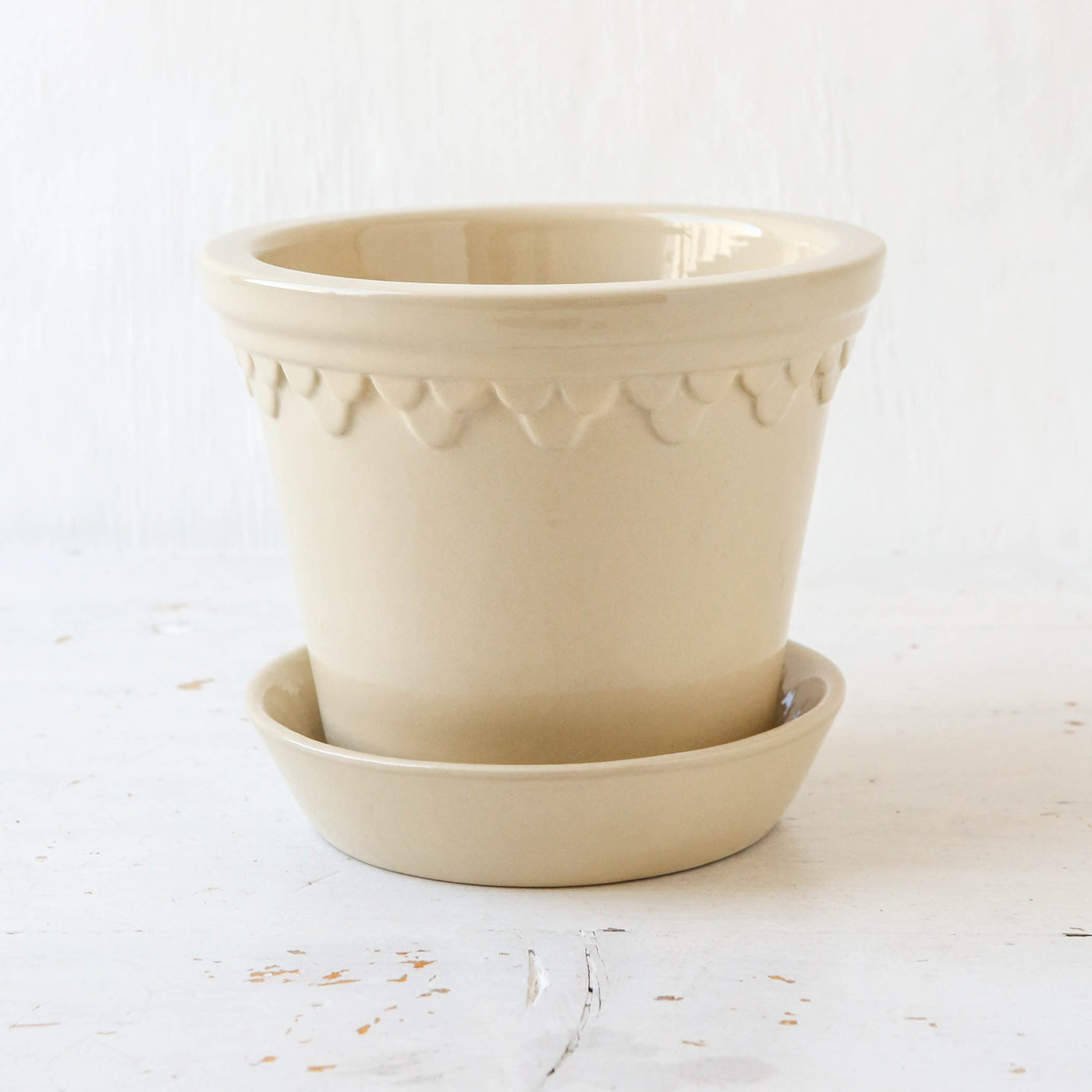 14cm Glazed Københavner Plant Pot & Saucer - Sand Stone