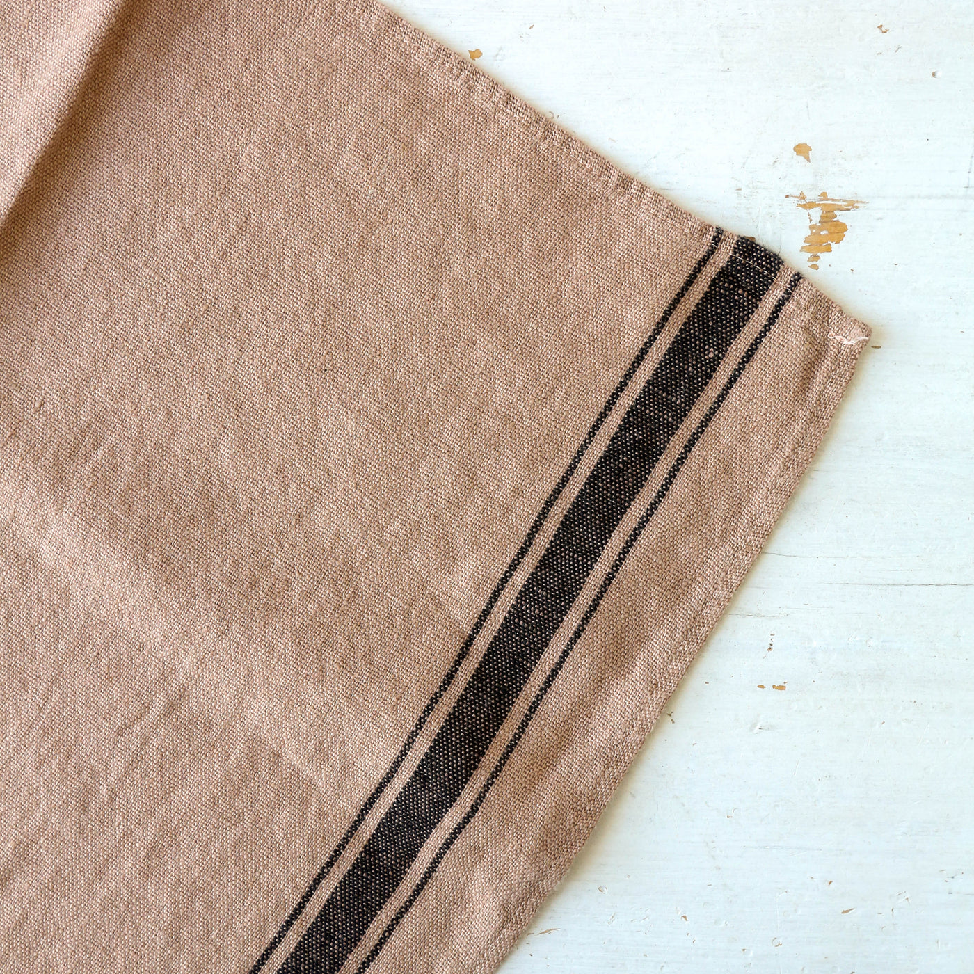Washed Linen Stripe Tea Towel - Clay