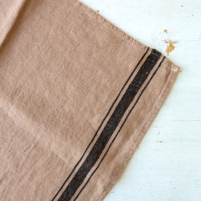 Washed Linen Stripe Tea Towel - Clay