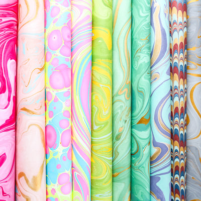 Hand Marbled Wrap - Neon Waves