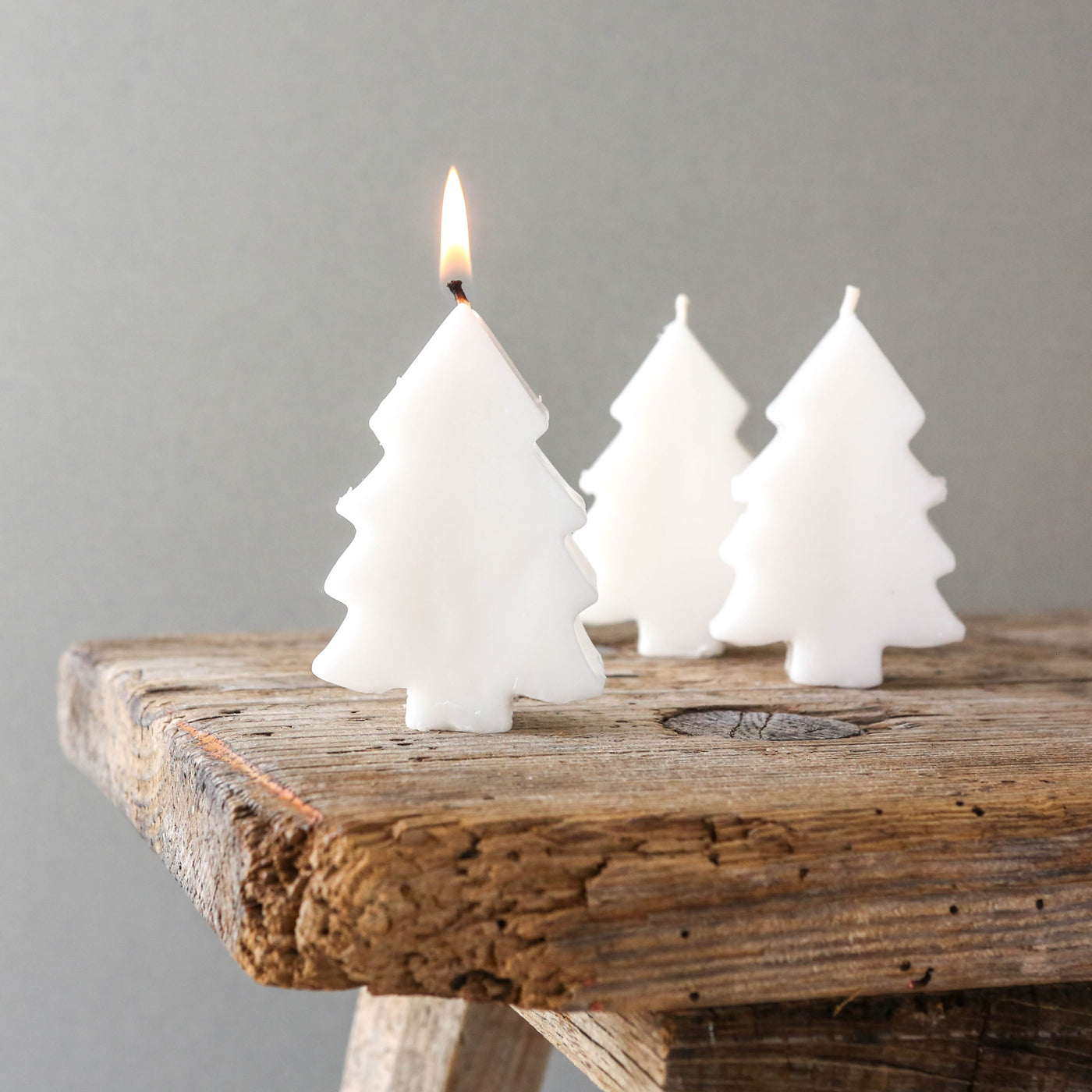 Small Fir Tree Festive Candle - White