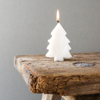 Small Fir Tree Festive Candle - White