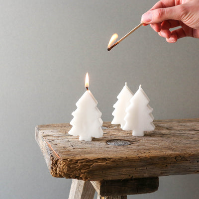 Small Fir Tree Festive Candle - White