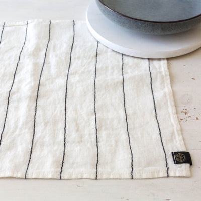 Pair of Washed Linen Rectangular Napkins or Placemats - White Stripe