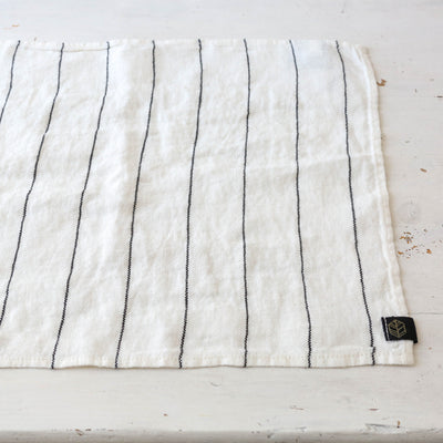 Pair of Washed Linen Rectangular Napkins or Placemats - White Stripe