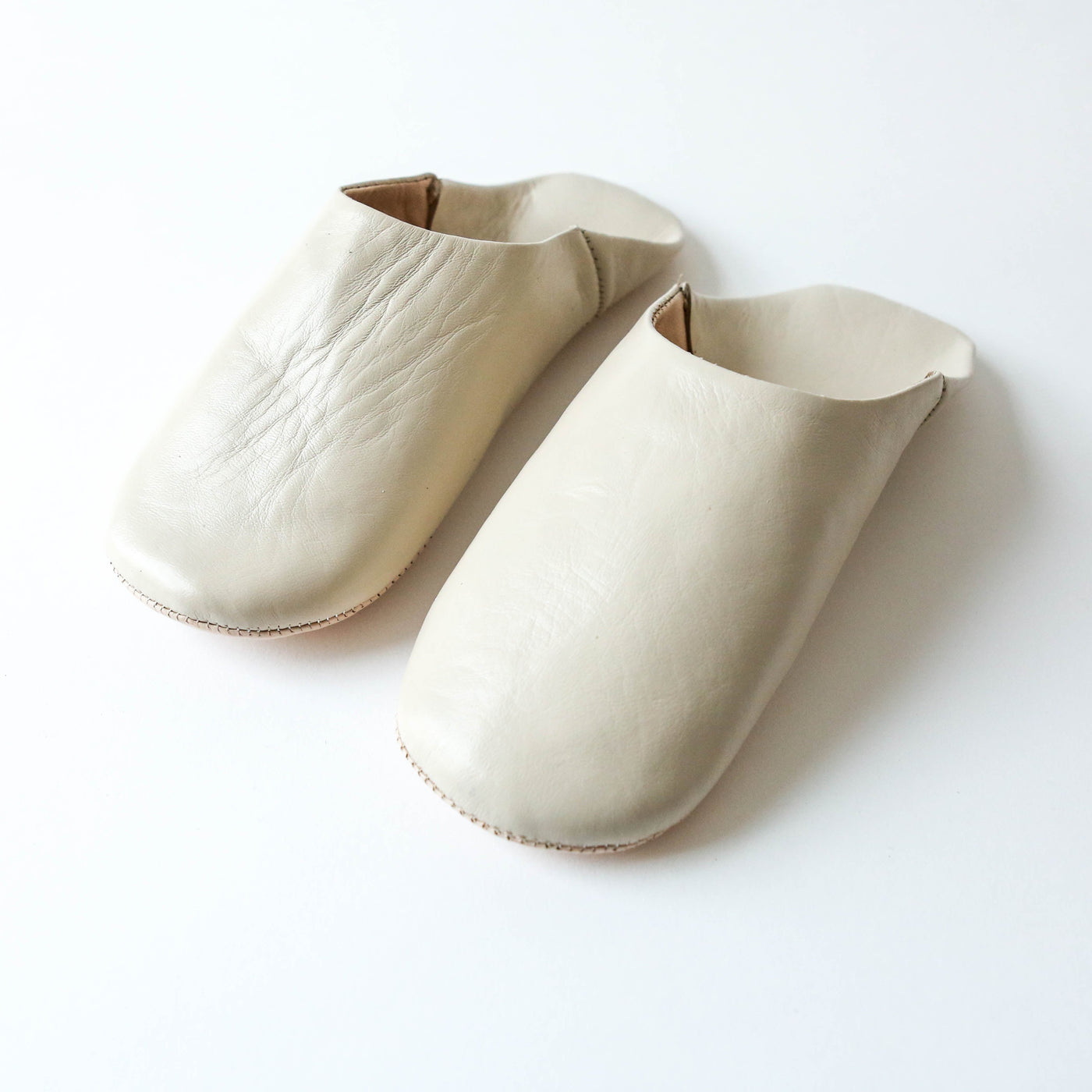 Moroccan Leather Babouche Slippers - Chalk