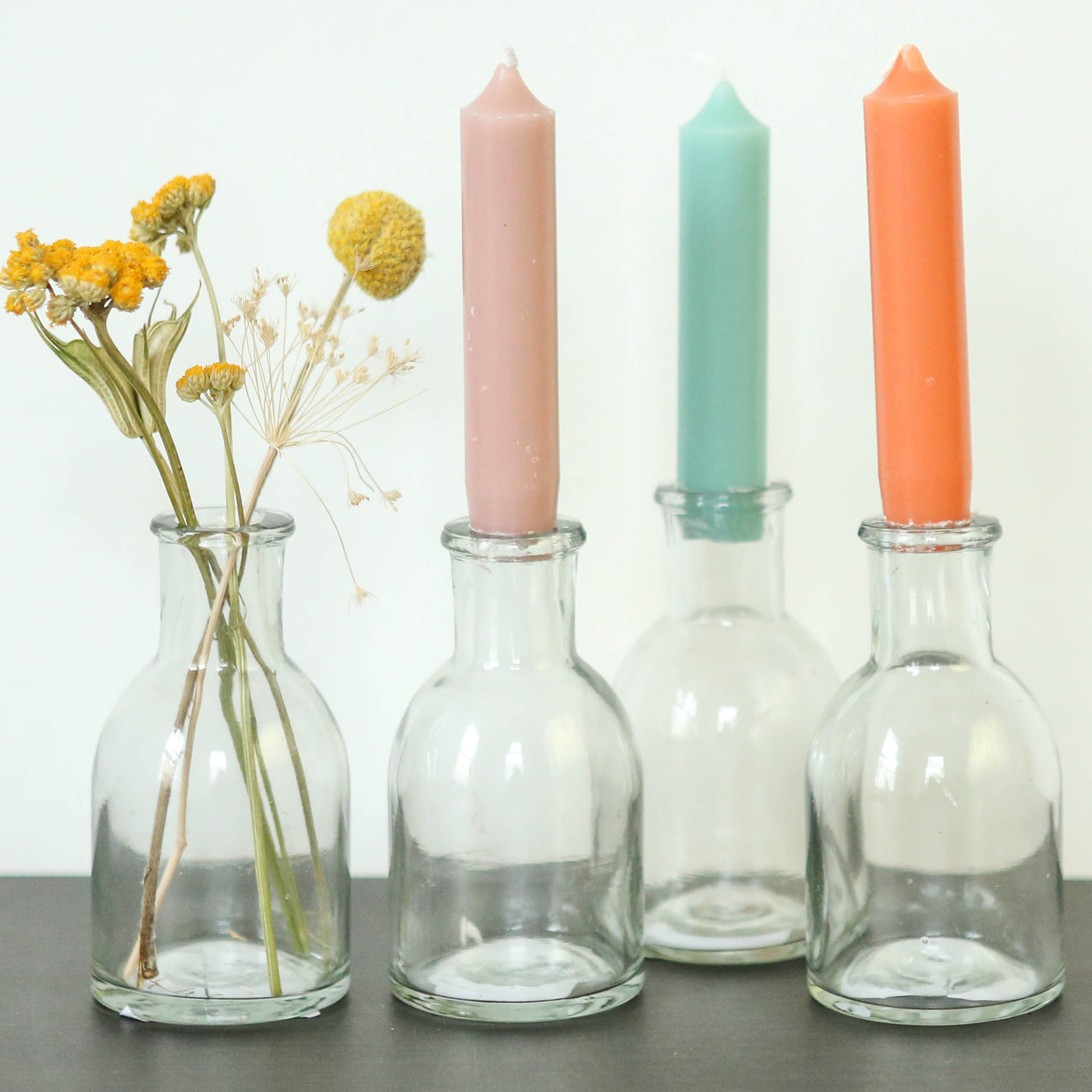 Small Glass Apothecary Bottle or Candle Holder - Simple