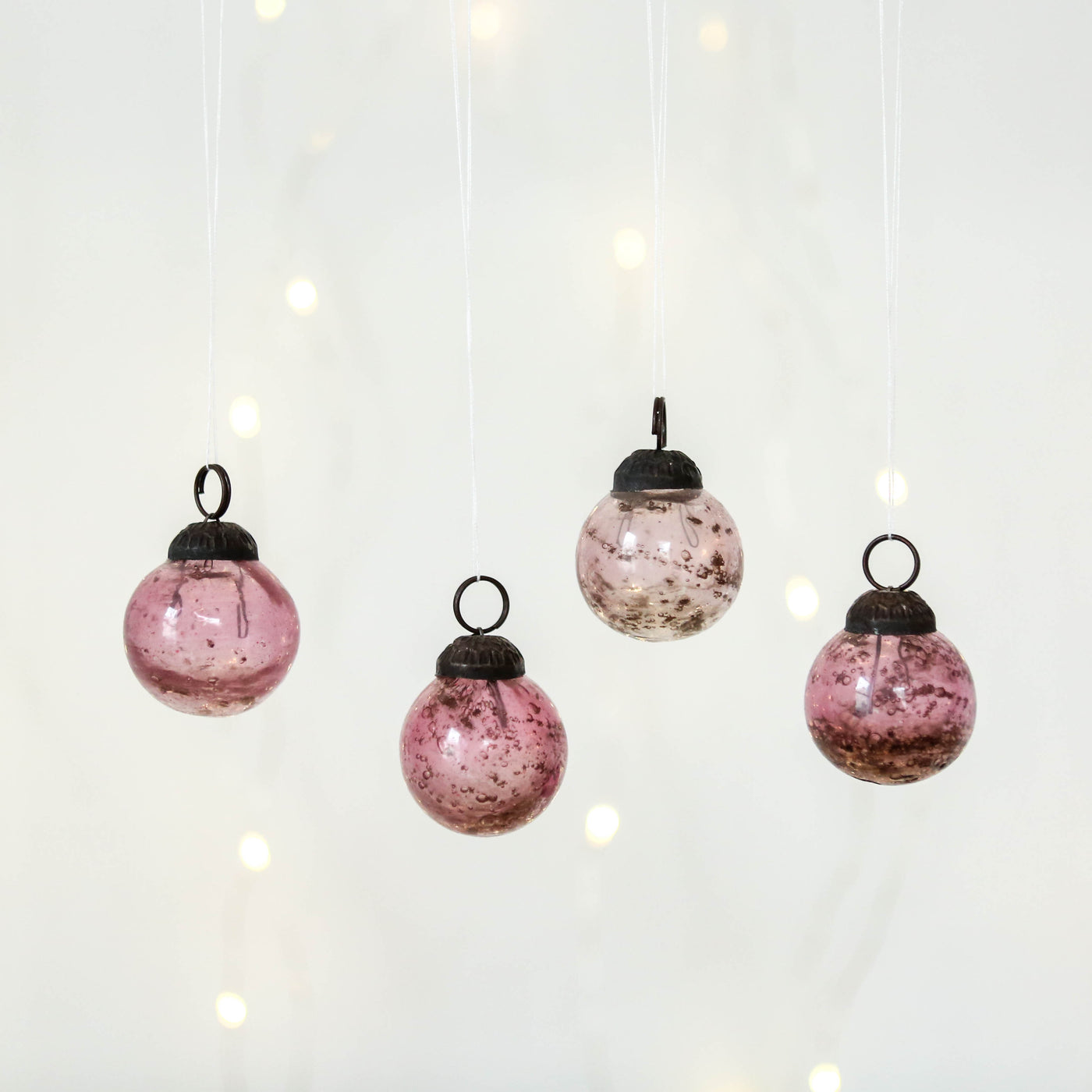 3cm Pebbled Glass Baubles, set of 4 - Rose