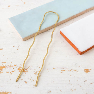 'Lizzie' Minimal Brass Hair Pin - Wavy