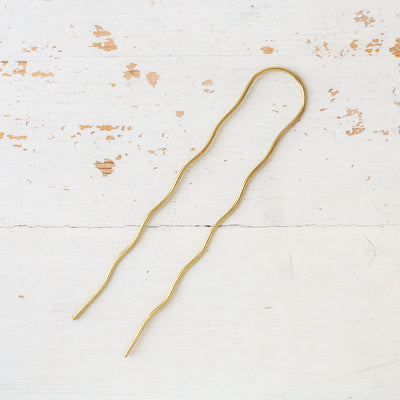 'Lizzie' Minimal Brass Hair Pin - Wavy