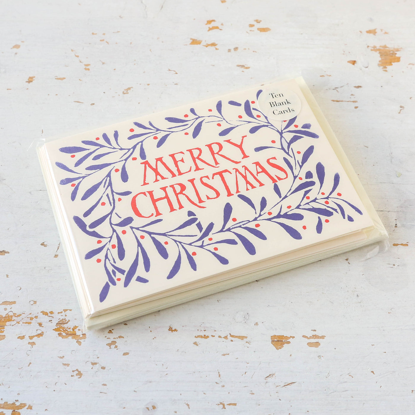 Pack of 10 Merry Christmas Wreath Cards - Blue