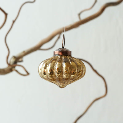 4cm Pumpkin Glass Bauble - Antique Gold