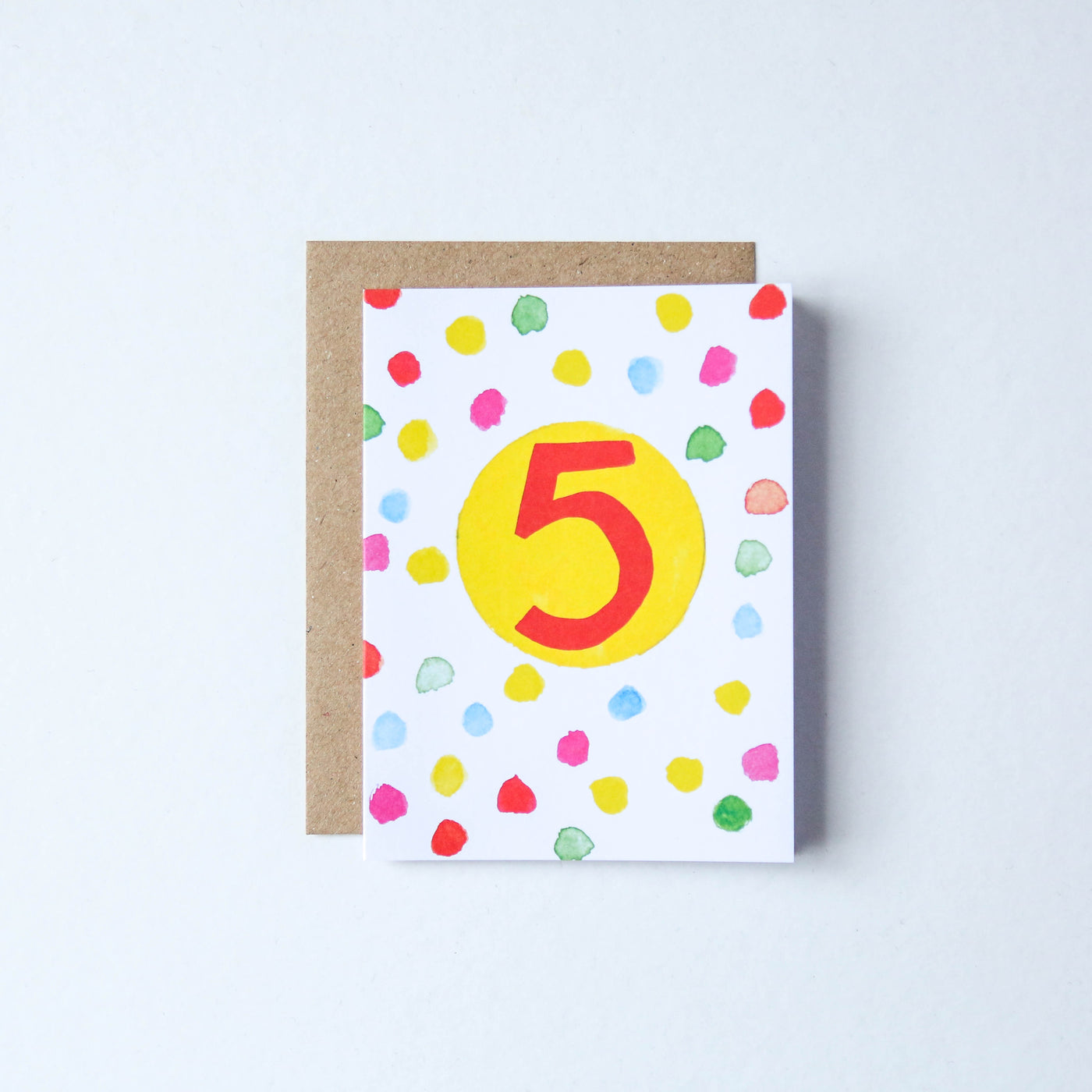 Age 5 Watercolour Spots Birthday Card