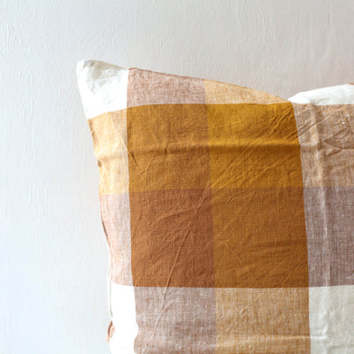 'Biscuit' Check Linen Cushion Cover