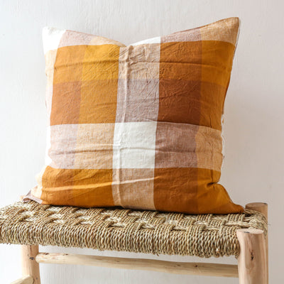 'Biscuit' Check Linen Cushion Cover