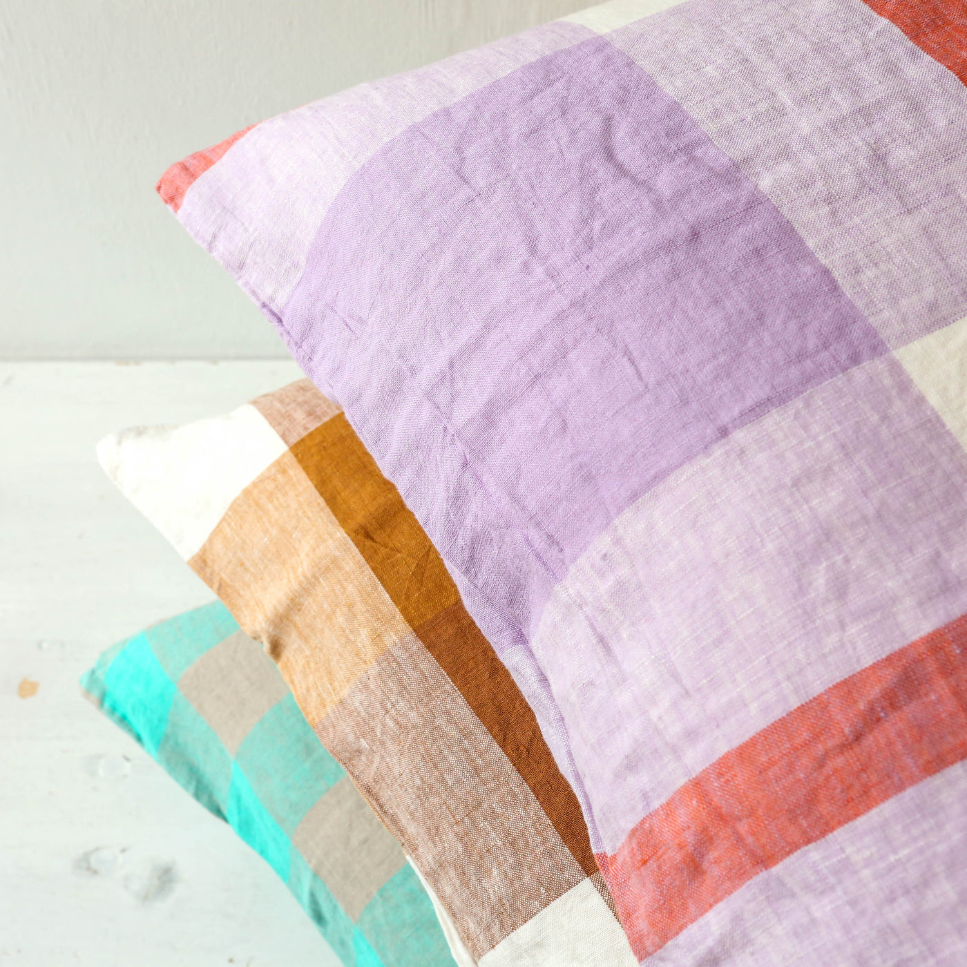 'Biscuit' Check Linen Cushion Cover