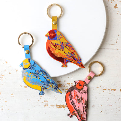Finch Shaped Leather Keyring