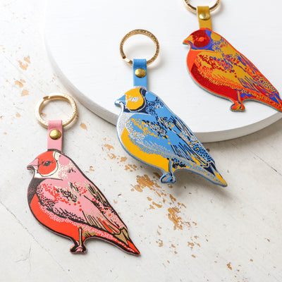 Finch Shaped Leather Keyring