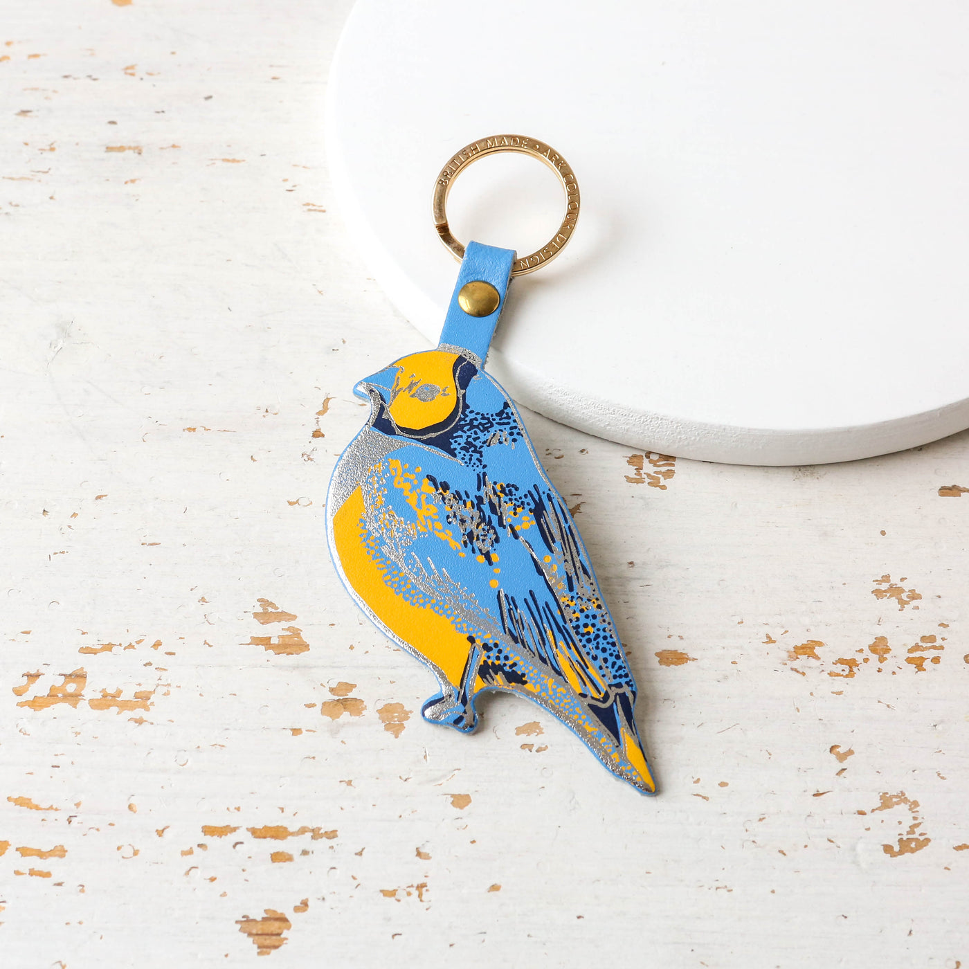 Finch Shaped Leather Keyring