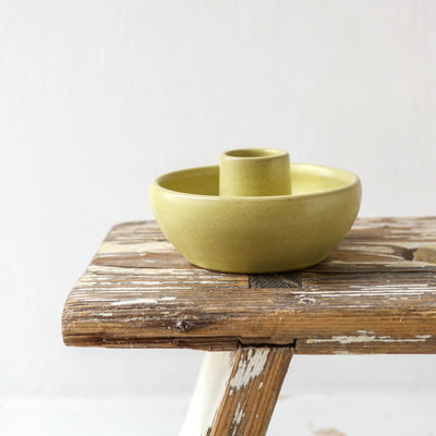 Selma Stoneware Candle Holder - Yellow