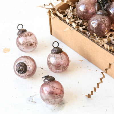 3cm Pebbled Glass Baubles, set of 4 - Rose