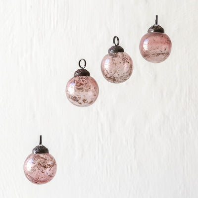 3cm Pebbled Glass Baubles, set of 4 - Rose