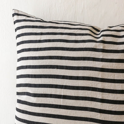 Linen Cushion Cover - Black and Grey Stripe 60x60cm