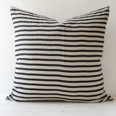 Linen Cushion Cover - Black and Grey Stripe 60x60cm