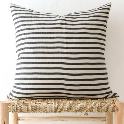 Linen Cushion Cover - Black and Grey Stripe 60x60cm