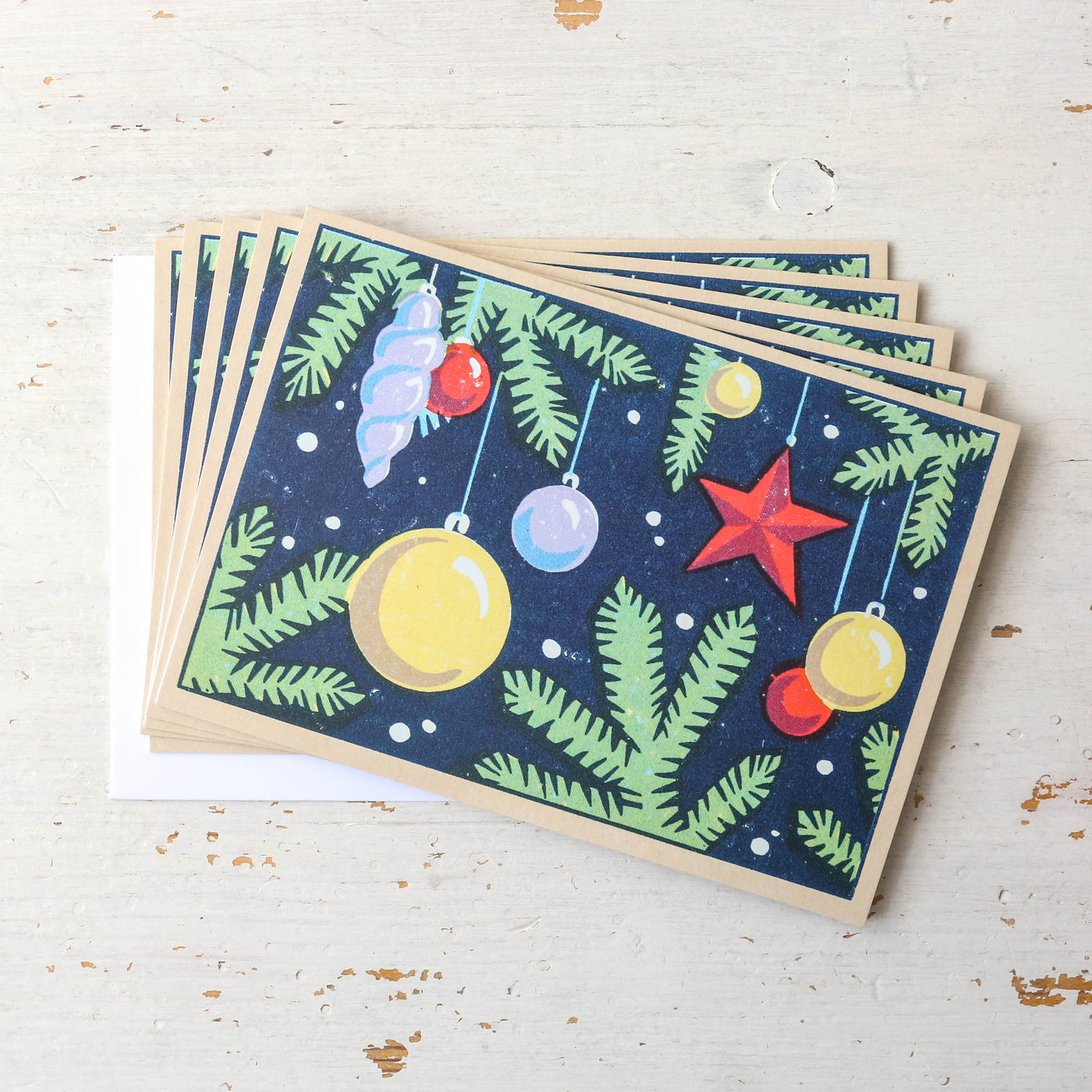 'Glorious Baubles' Vintage Matchbox Card Pack of 5