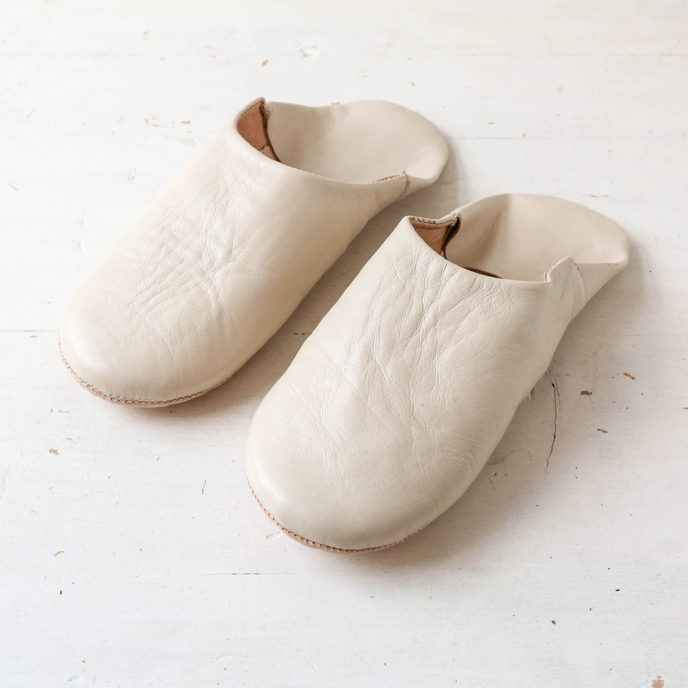 Moroccan Leather Babouche Slippers - Chalk