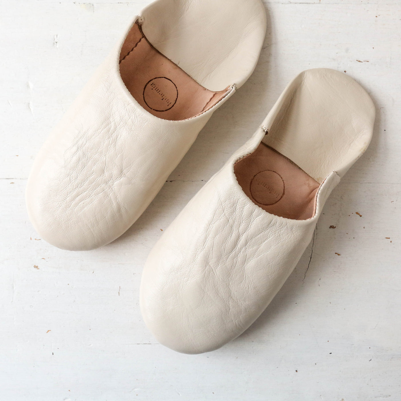 Moroccan Leather Babouche Slippers - Chalk