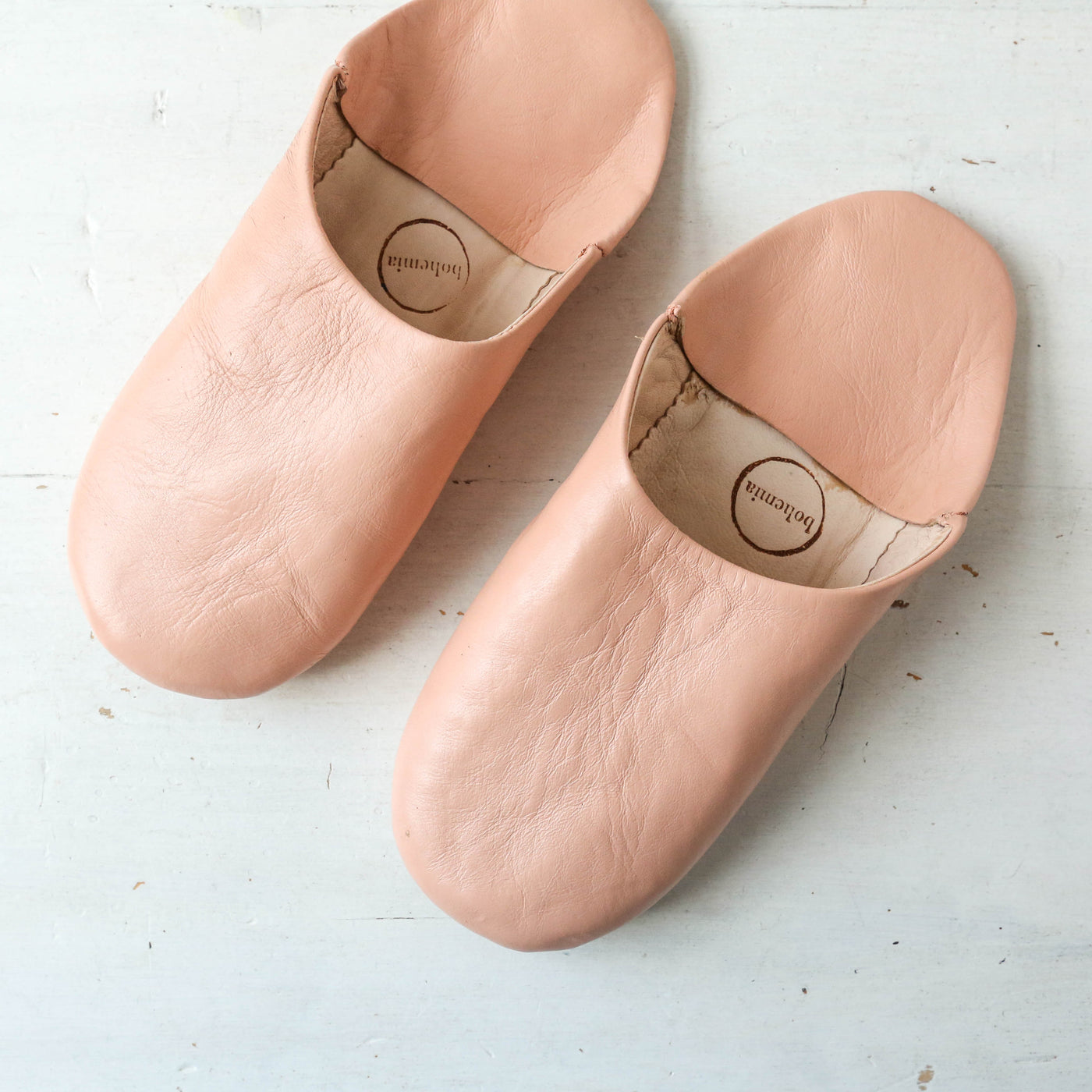 Moroccan Leather Babouche Slippers - Peach/Pink
