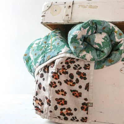Double Sided Linen Quilt - Joan's Floral / Leopard