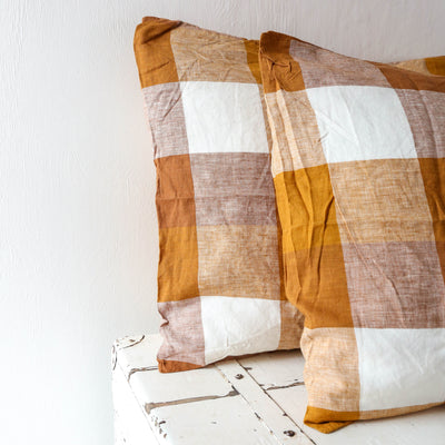 Pair of Linen Pillowcases - Biscuit Check