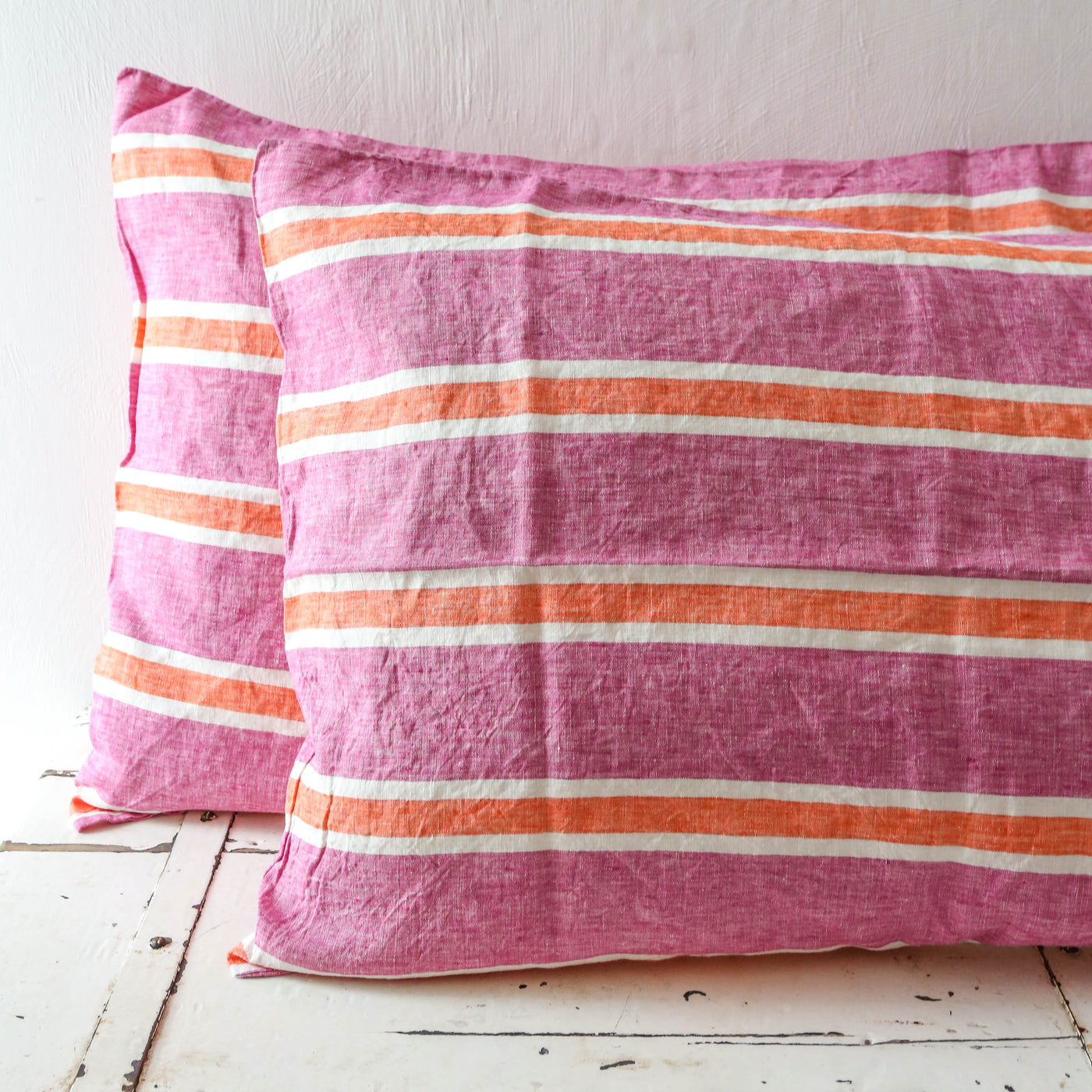 Pair of Linen Pillowcases - Wildberry Stripe