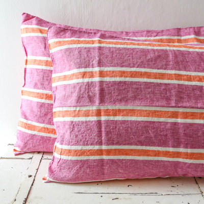 Pair of Linen Pillowcases - Wildberry Stripe