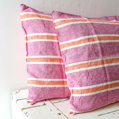 Pair of Linen Pillowcases - Wildberry Stripe