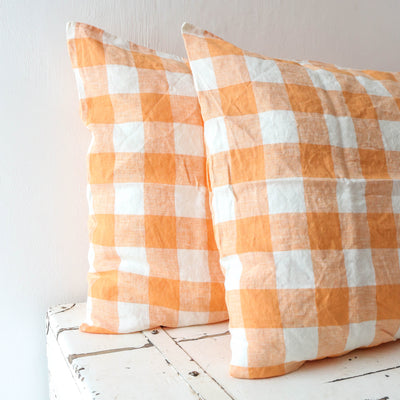 Pair of Linen Pillowcases - Peaches and Cream