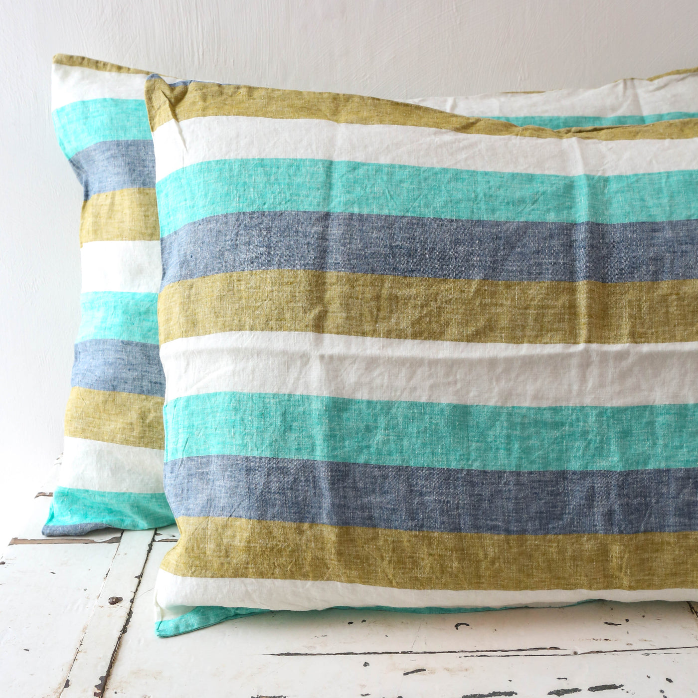 Pair of Linen Pillowcases - Lagoon Stripe
