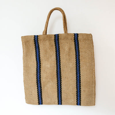 Stripey Jute Bag - Blue & Black