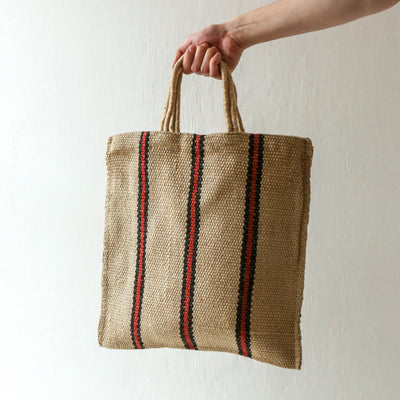 Stripey Jute Bag - Red & Black