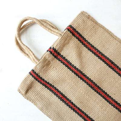 Stripey Jute Bag - Red & Black