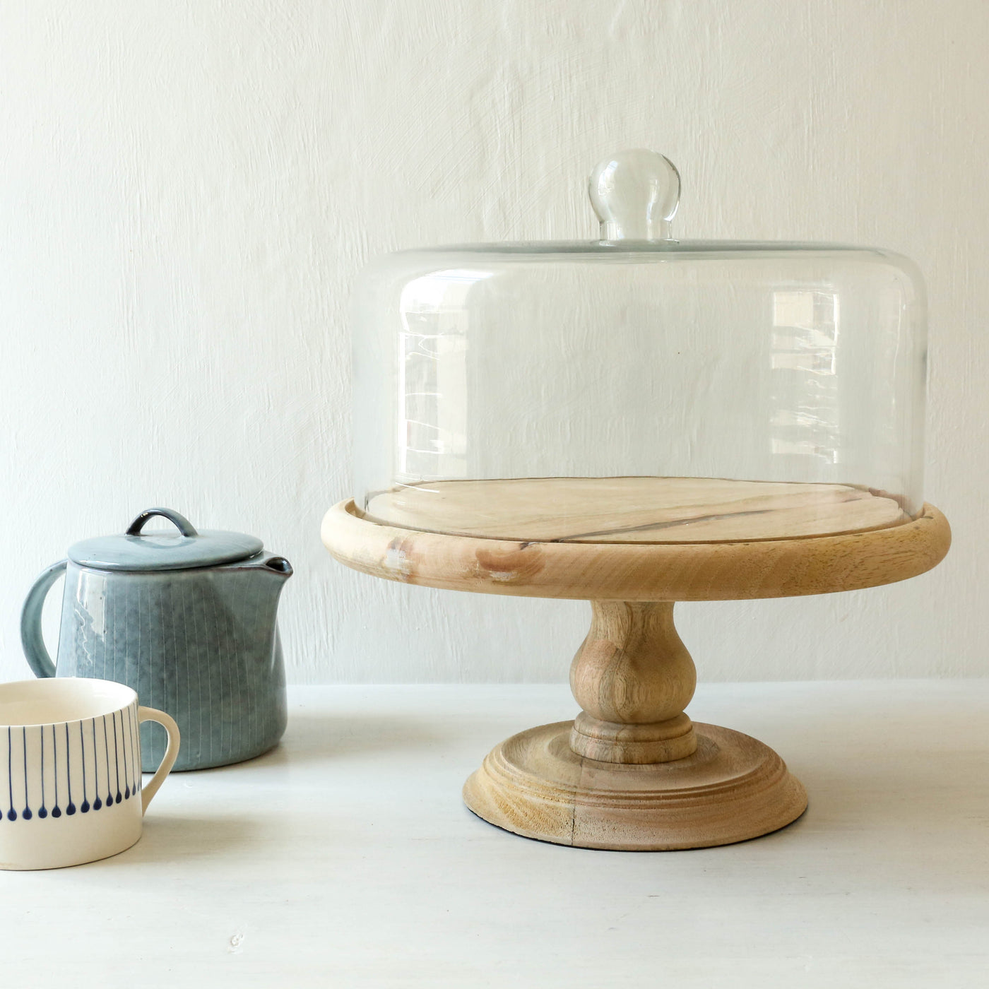 Mango Wood and Recycled Glass Cake Stand