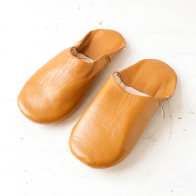 Moroccan Leather Babouche Slippers - Ochre